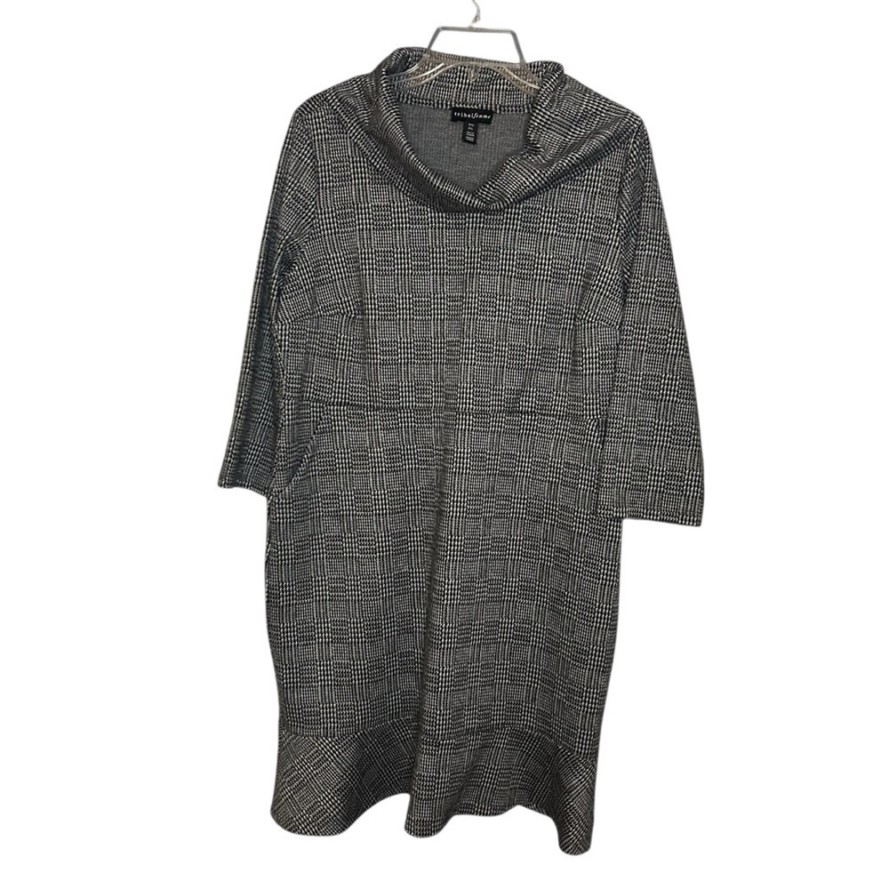 Tribal Femme Cowl Neck Knit Tunic Dress Plaid Petite Large